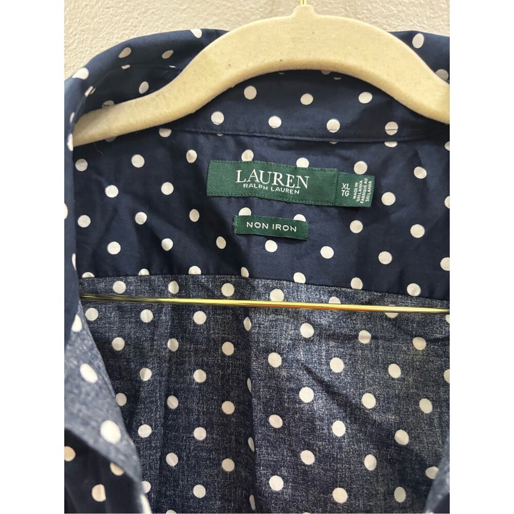 Lauren Ralph Lauren Navy and White Polka Dot Sleeveless Button-Down Top XL - Picture 2 of 3